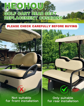 HEOHOU golf cart back seat fitment chart indicates model compatibility