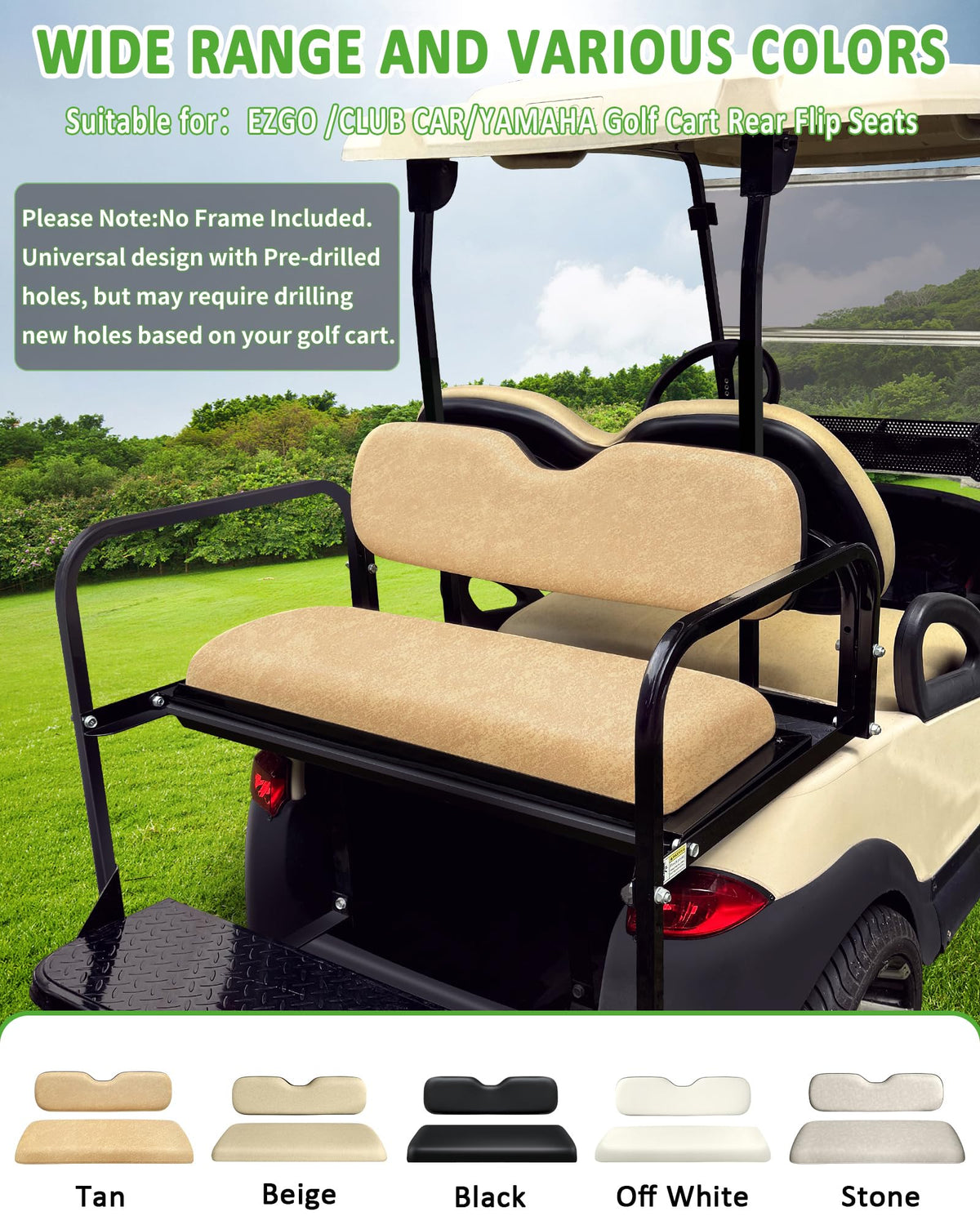 HEOHOU golf cart seat bottom cushion, durable support for long rides.