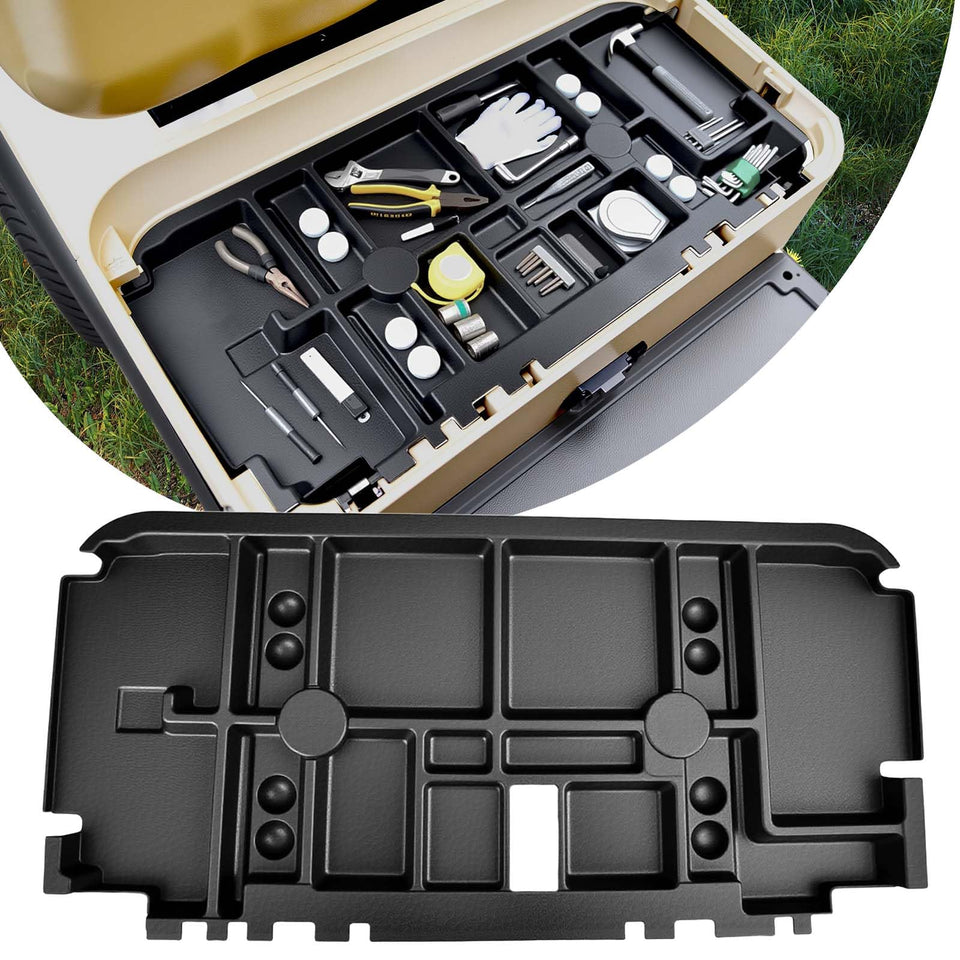 HEOHOU golf cart underseat tray installed beneath the seat for organized storage.