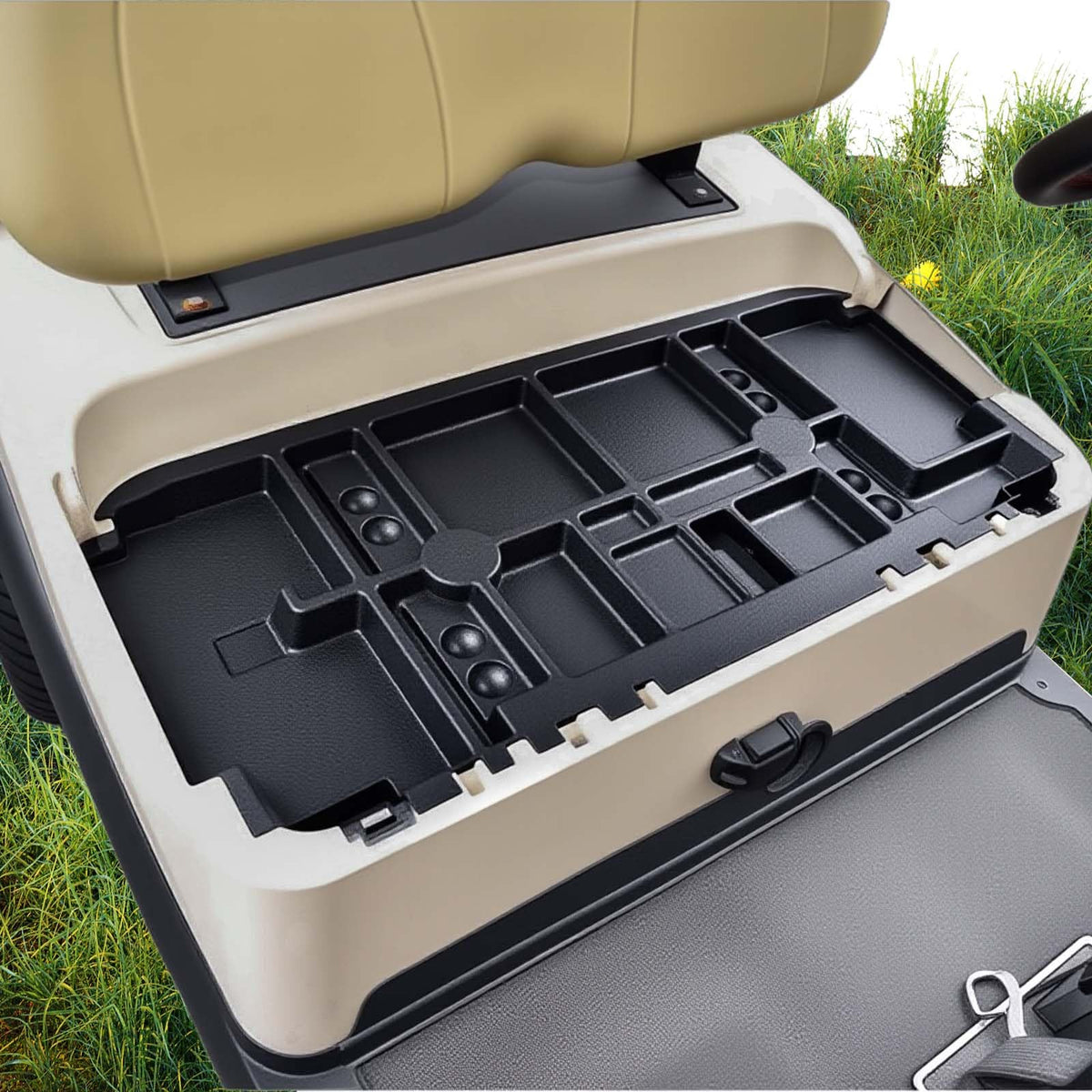 Plug-and-play installation under the seat with no tools required.