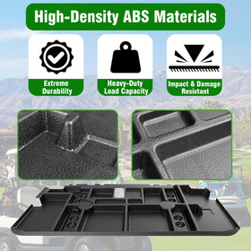 Durable ABS underseat tray construction protecting valuables.