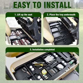 Wide flat storage area keeping small items organized while driving.