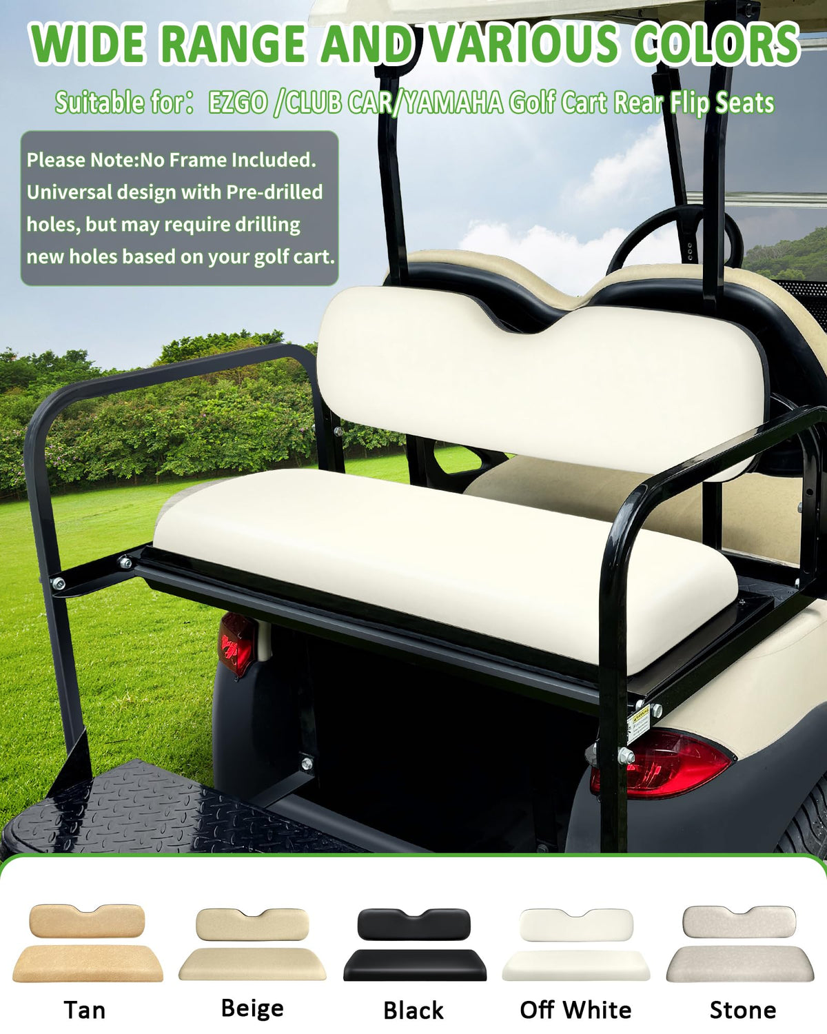 HEOHOU universal rear seat bottom cushion ready for EZGO and Club Car fit