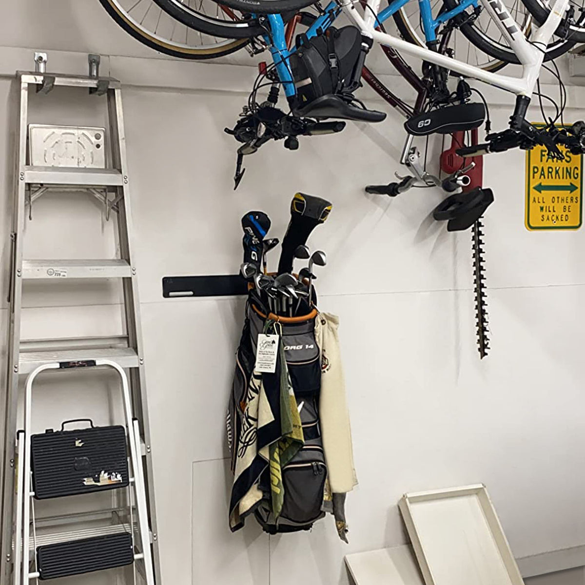 Herbert-fty 2Pack Golf Bag Wall Mount Rack side view illustrating compact wall installation