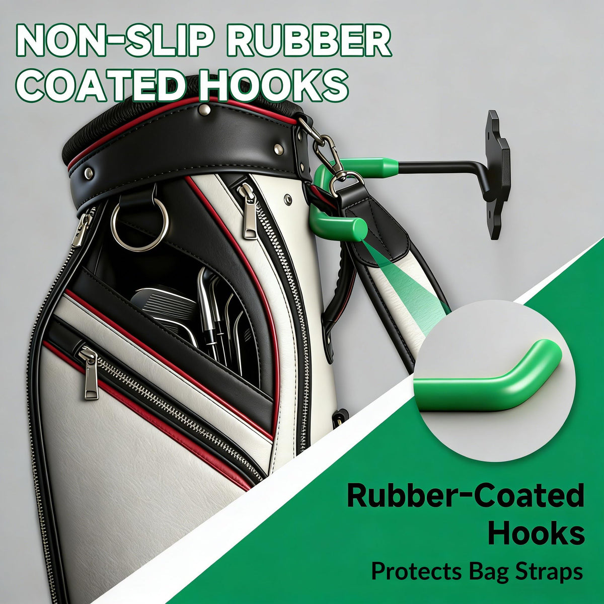 Herbert-fty adjustable golf bag hanger fits various bag sizes and layouts.
