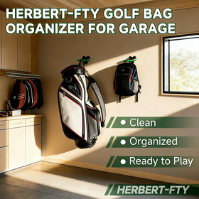 Herbert-fty garage golf room organizer keeps clubs and gear organized.