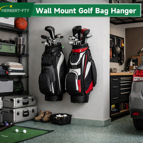 Herbert-fty golf bag hanger with secure rubber-coated hooks protects straps during daily use