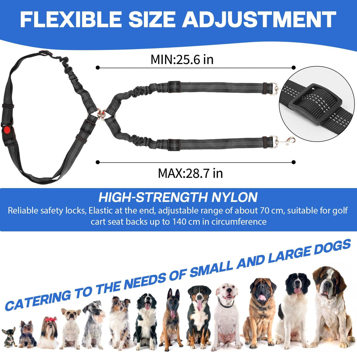 Hezaosth adjustable dog seat leash fits diverse golf carts for reliable restraint