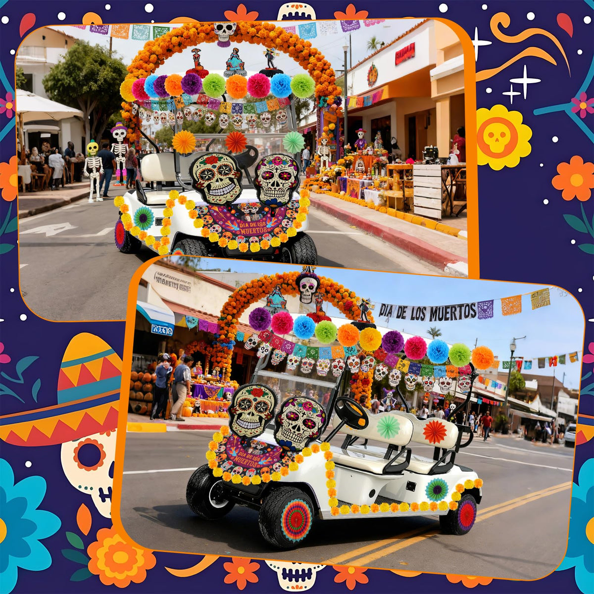 HFYZZ day of the dead fan banner provides bold vertical decorating for carts