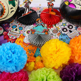 HFYZZ hanging paper fans and tissue flowers brighten ceilings and walls