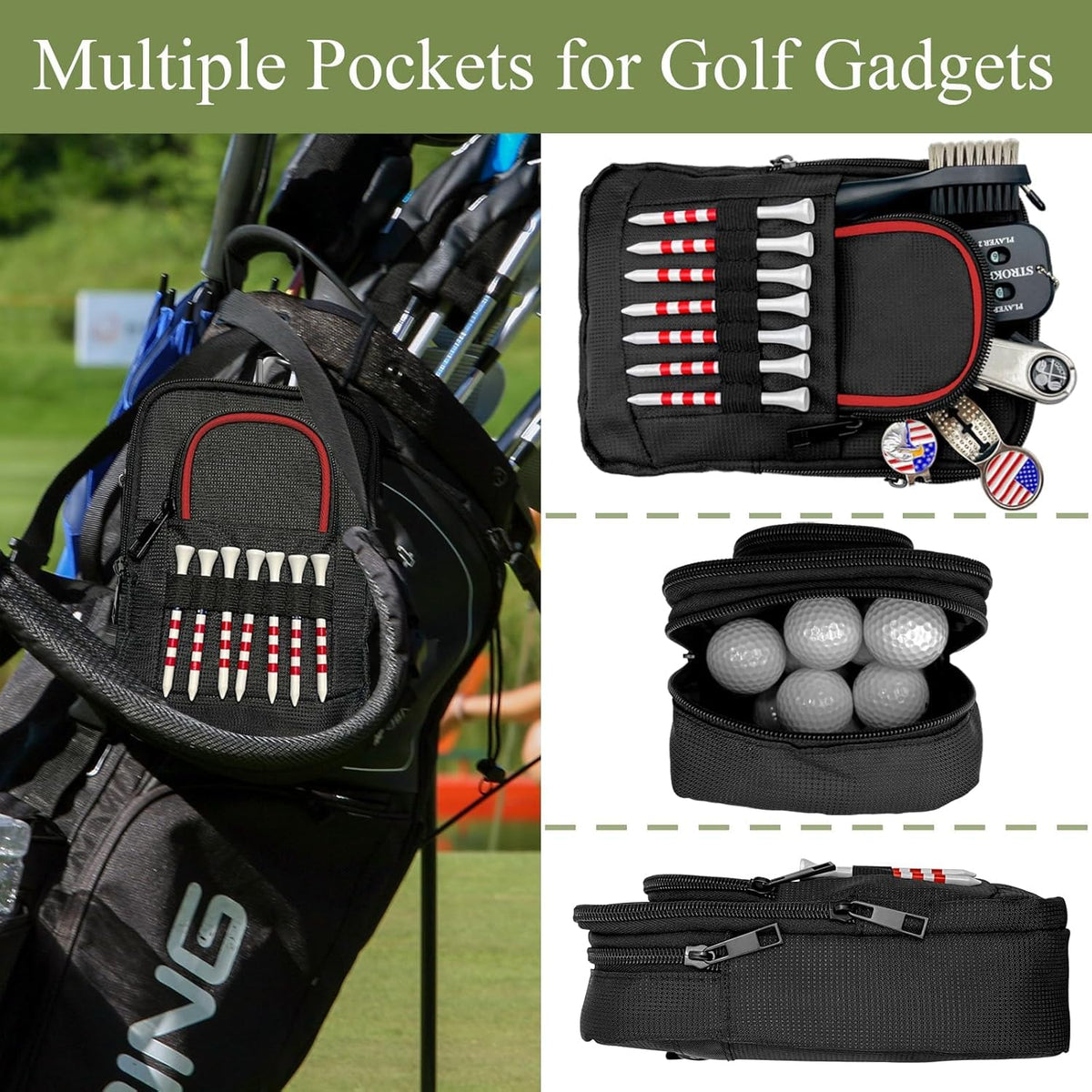 HGNUTAY pouch organized for balls, markers, brushes and divot tools.