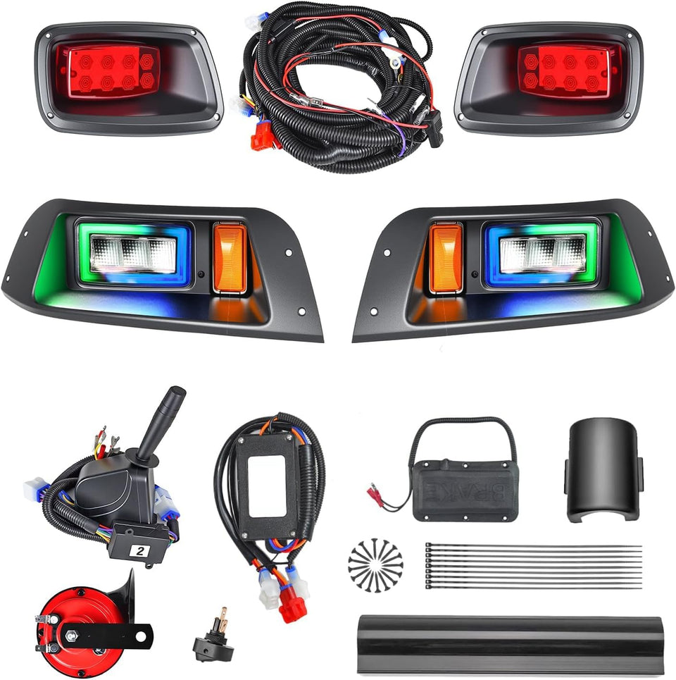 HHLZM RGB headlight left installed on EZGO TXT for enhanced night visibility