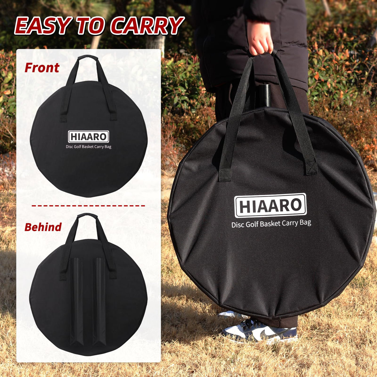 HIAARO basket bag back pocket stores poles for easy access during transport.