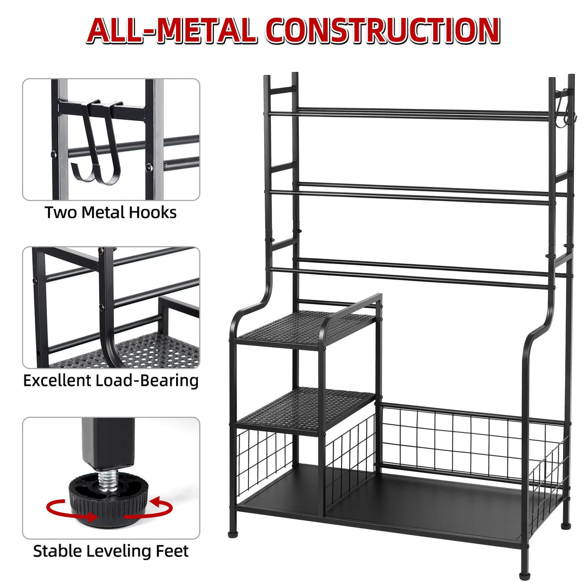 HIAARO Disc Golf Storage Rack, adjustable feet stabilize on uneven surfaces for reliable placement.