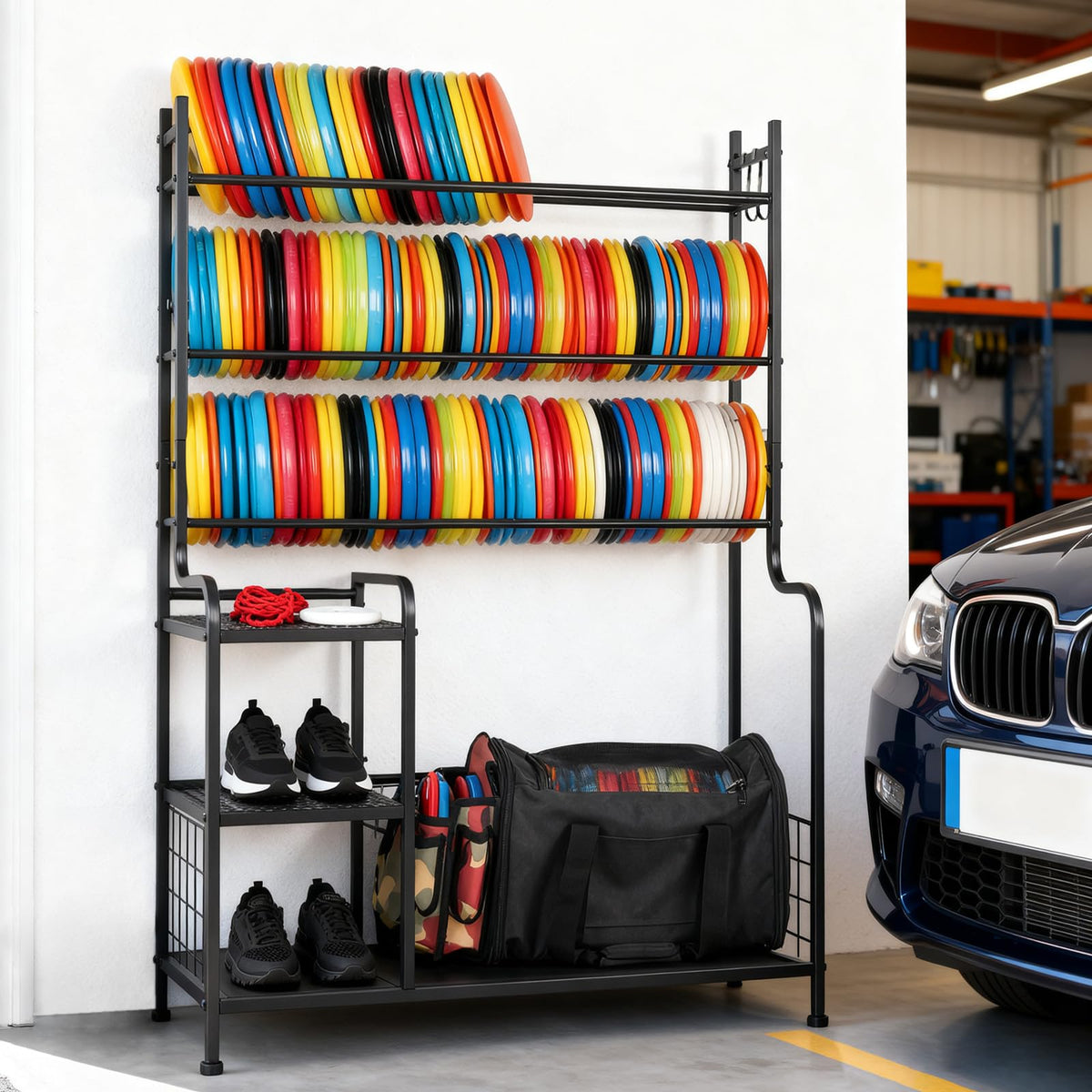 HIAARO Disc Golf Storage Rack, all-metal construction conveys durability for long-lasting use.