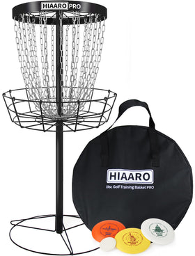 HIAARO Pro disc golf basket with 24 chains for reliable disc capture and rust resistance