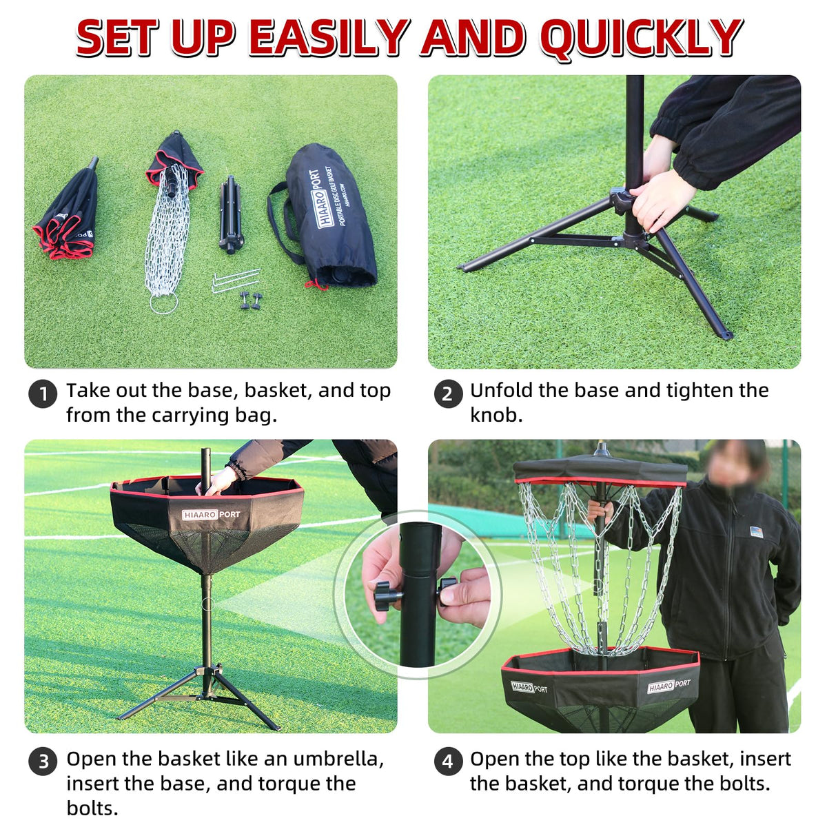 HIAARO three zinc-coated ground spikes boost stability on grass.