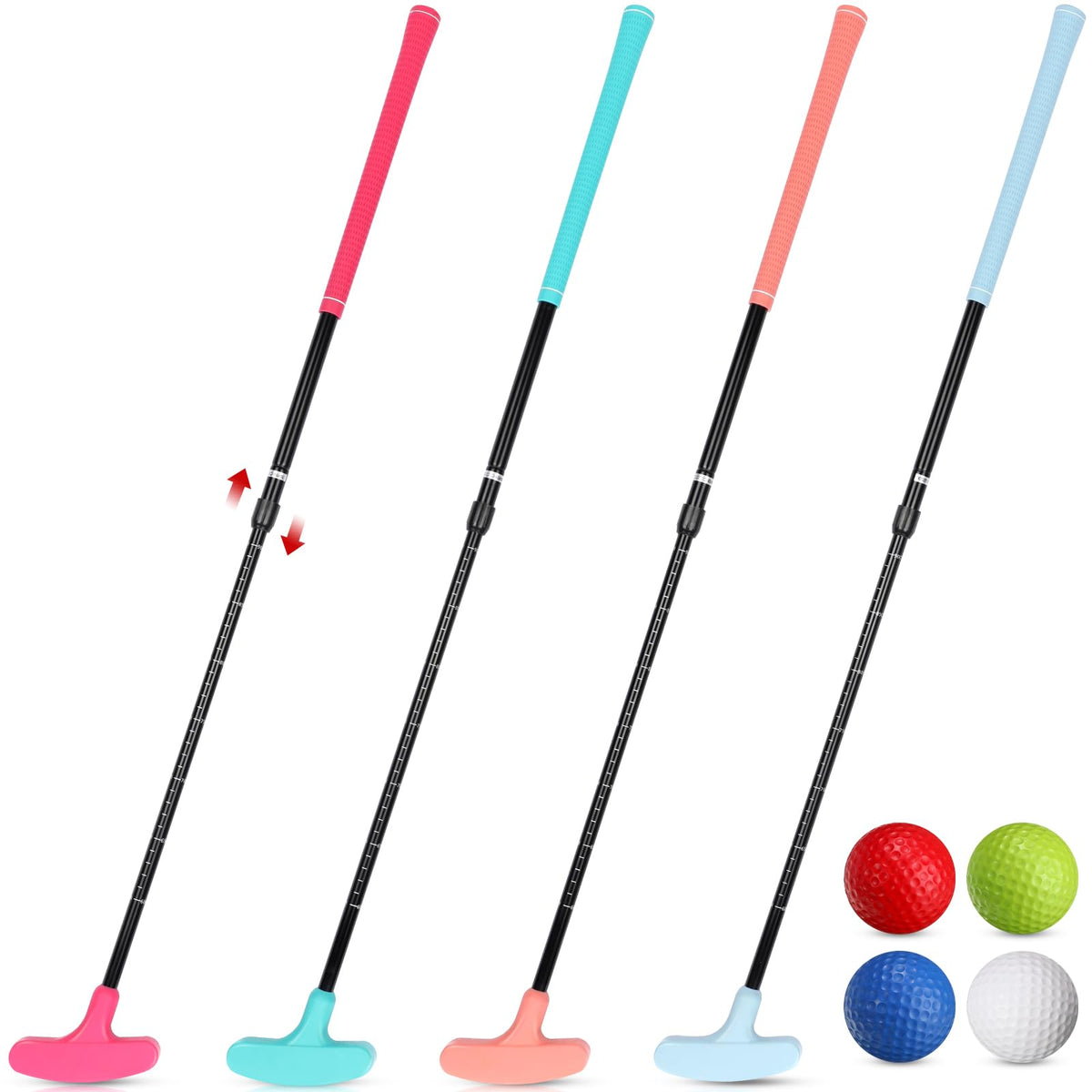 Hiboom four-pack golf putters with two-way design for versatile handedness and practice.