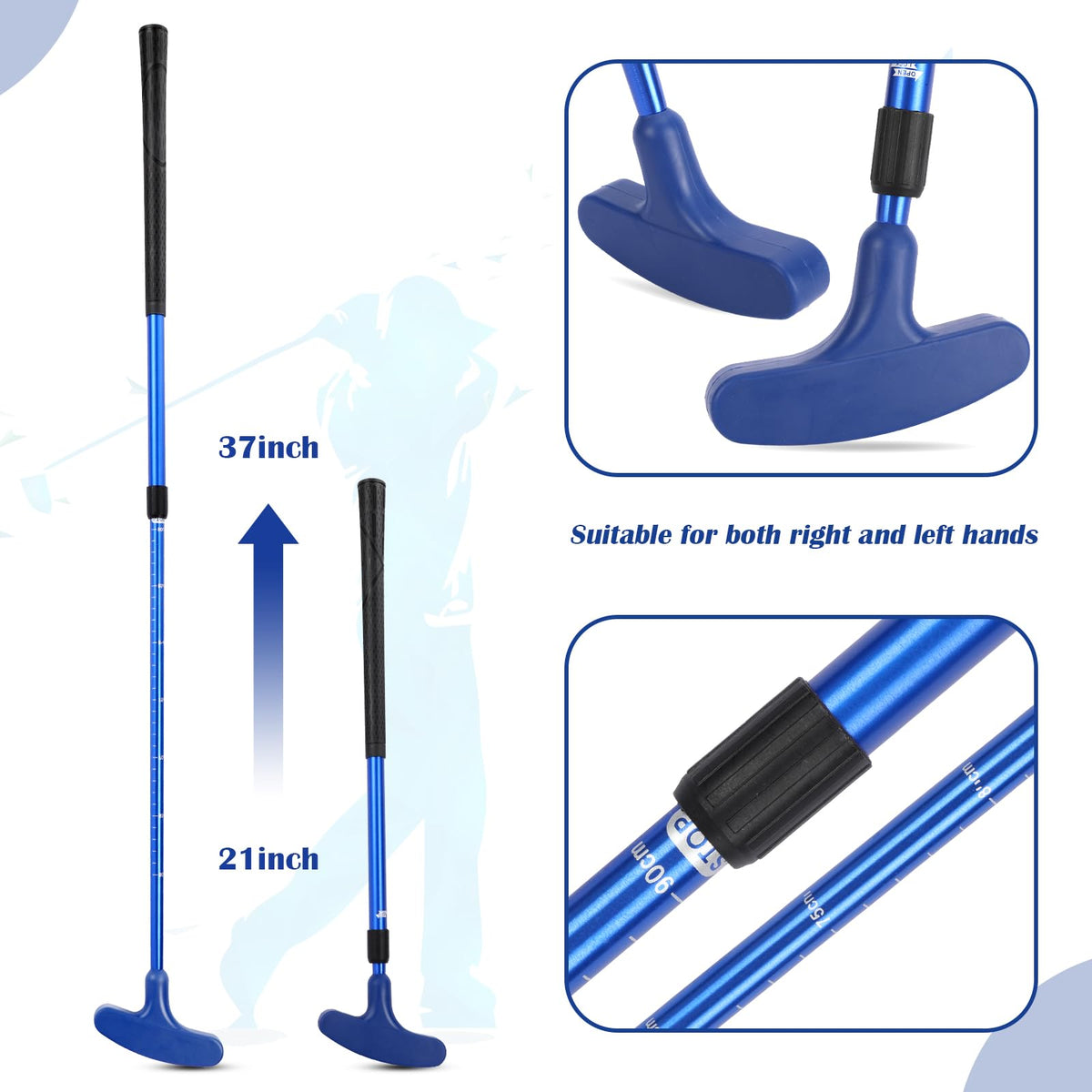 Hiboom adjustable-length putter accommodates players of all heights.