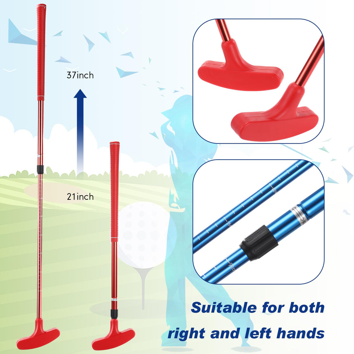 Hiboom adjustable length shaft to fit golfers of all heights.