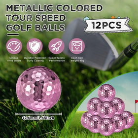 Hiboom pink metallic golf balls for women, easy tracking in bright light
