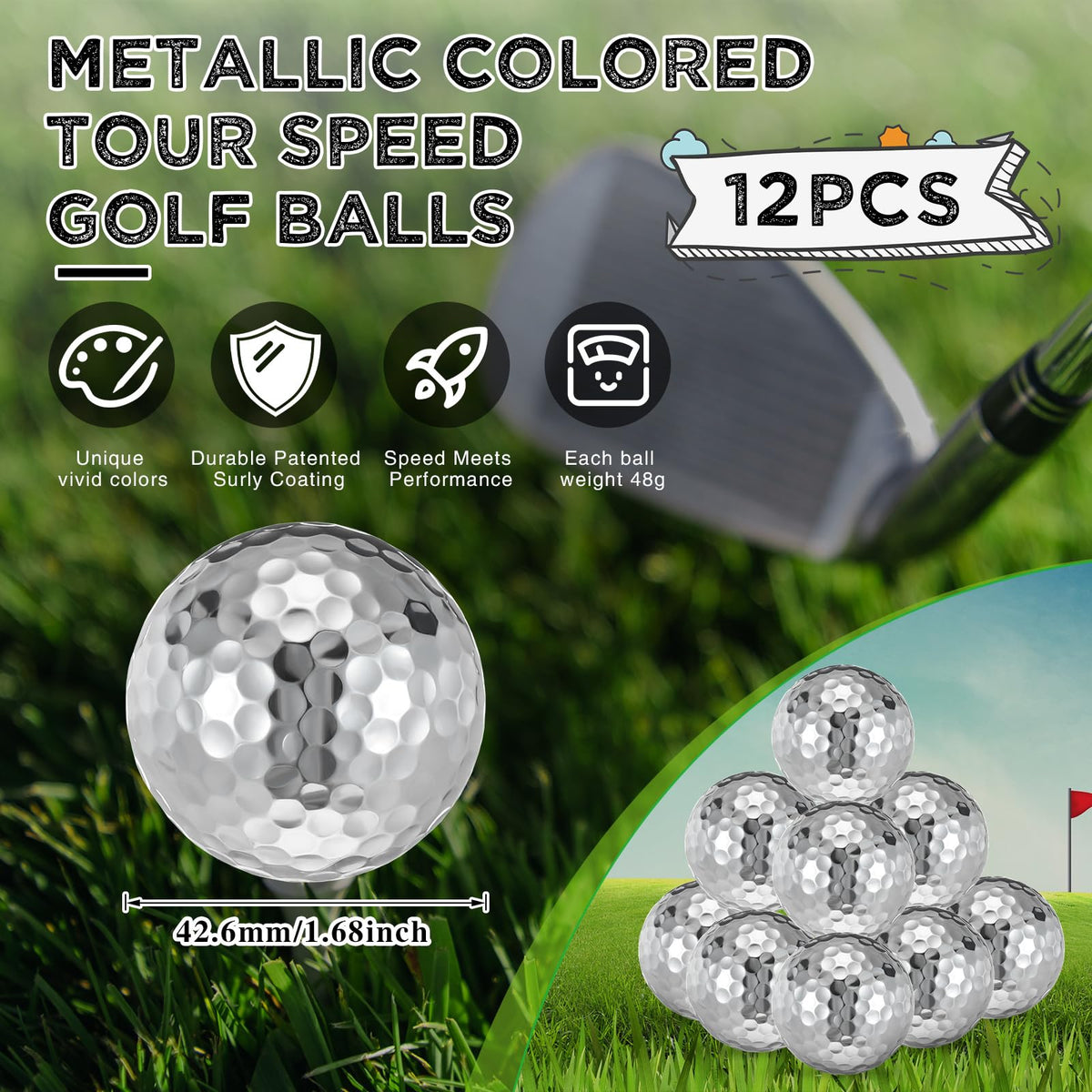 Hiboom silver ball with high-visibility finish improves visibility in dawn or dusk rounds