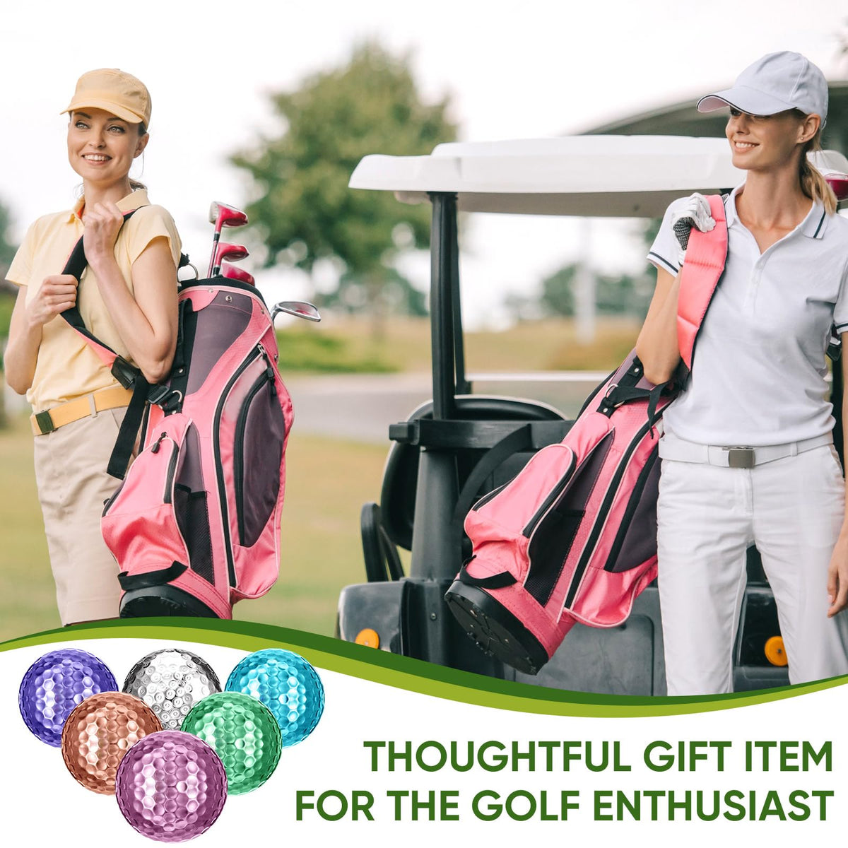 Hiboom six-pack women's golf balls in bright colors for practice and play.