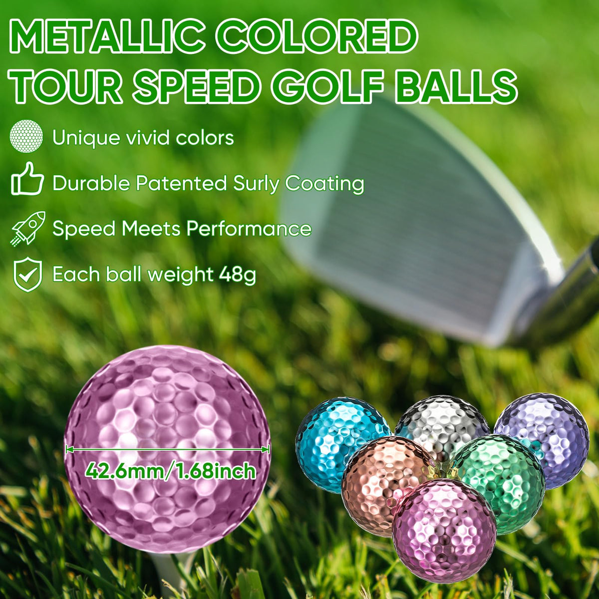 Hiboom women’s golf balls with vivid colors to help track shots during play.