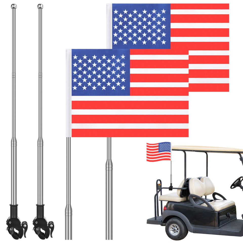 Hicarer golf cart flag pole kit with orange flag for high visibility.