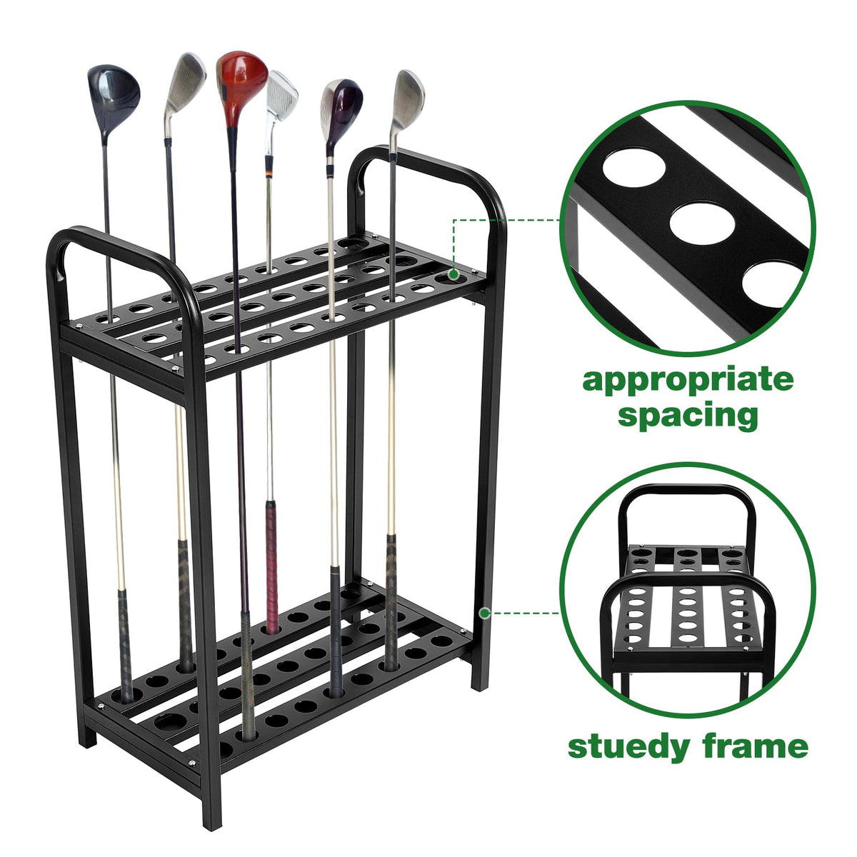 Hicarer metal golf club rack assembly demonstrates quick, tool-free setup.