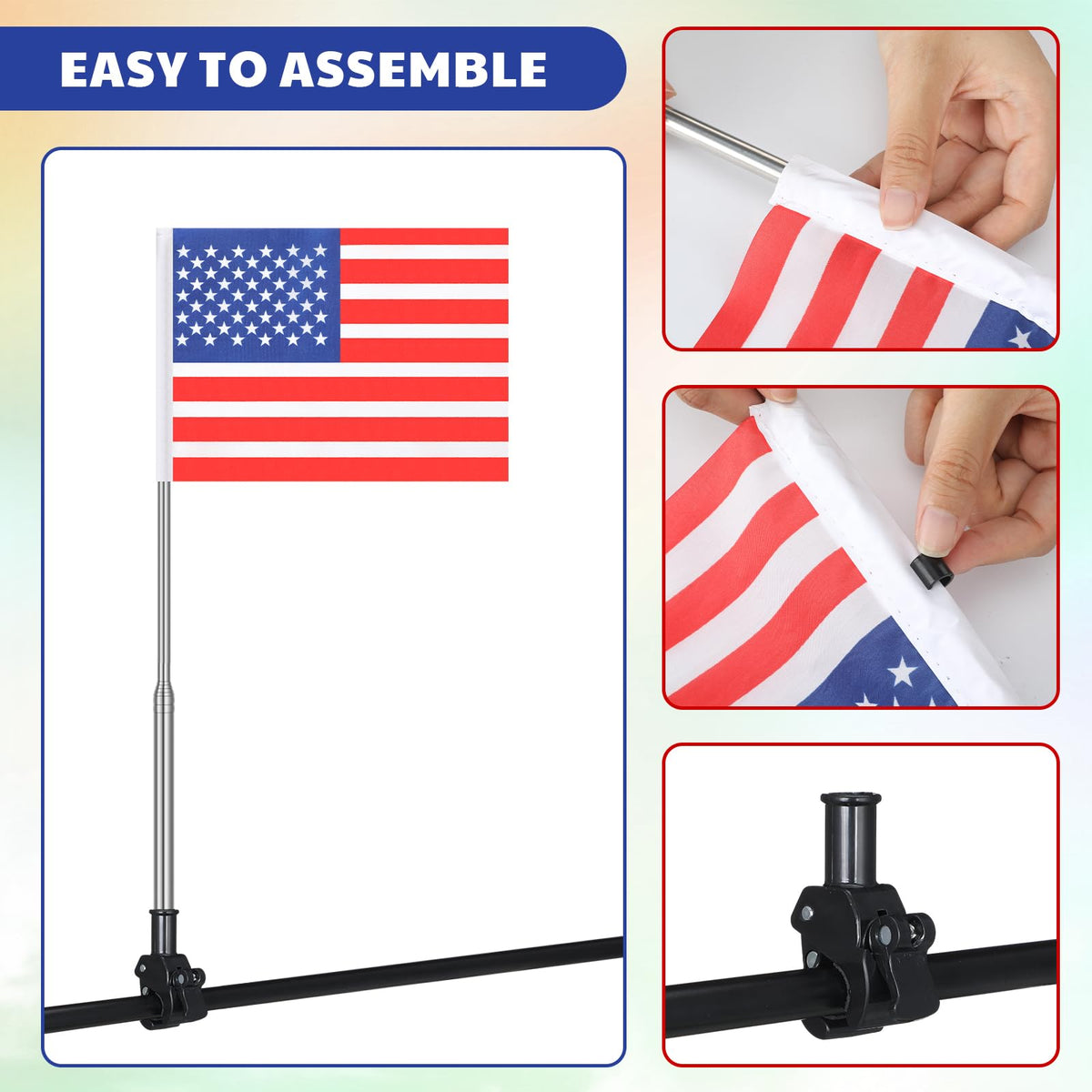 Hicarer reflective safety flag with strips improves visibility in low light.