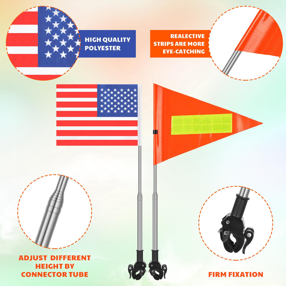 Hicarer retractable flagpole 11 inch extends to fit different golf cart sizes.