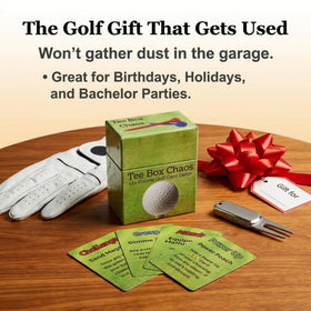 Hickoryville Tee Box Chaos cards on green—easy setup for 2-4 players.