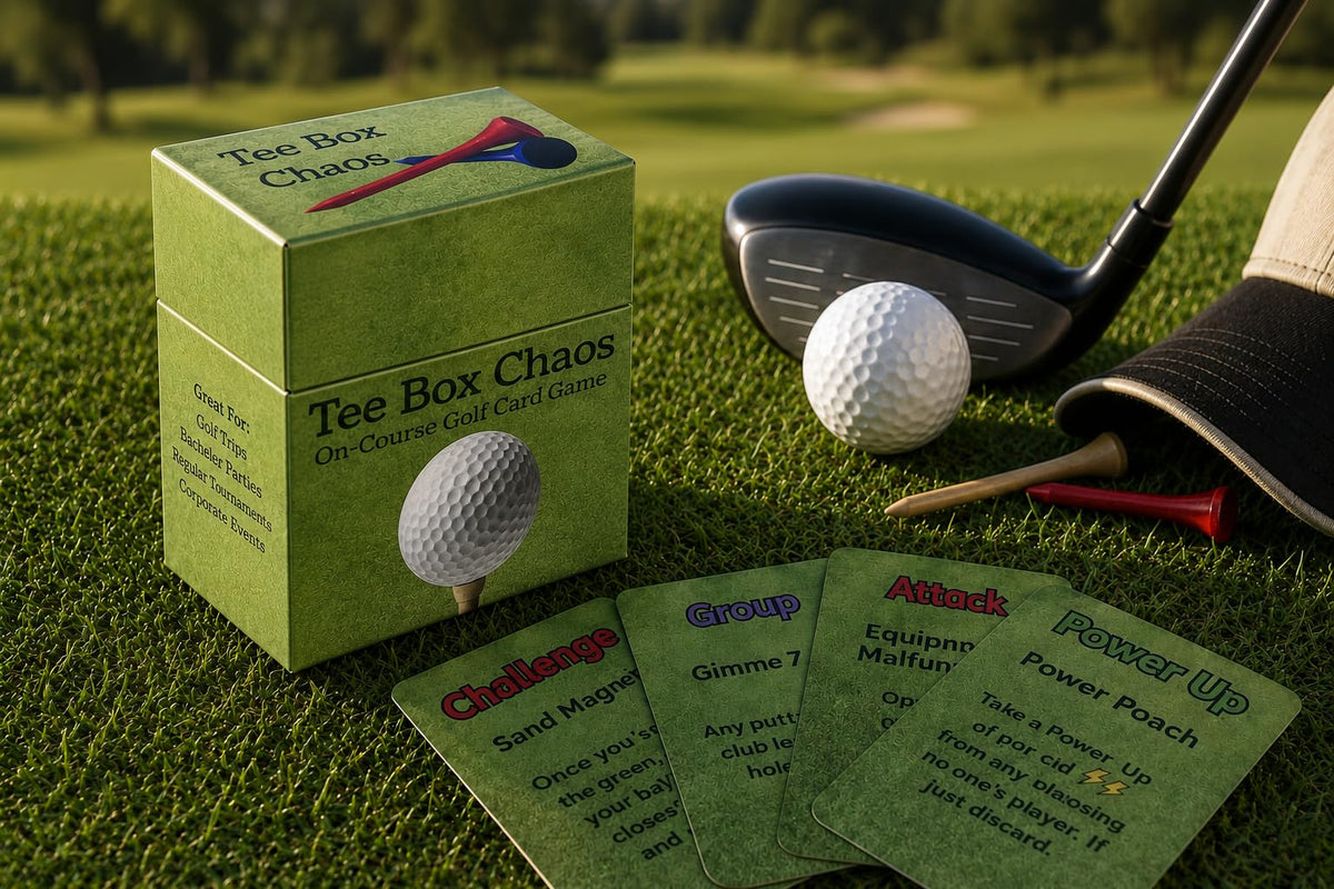 Hickoryville Tee Box Chaos gift-ready packaging for golf lovers.