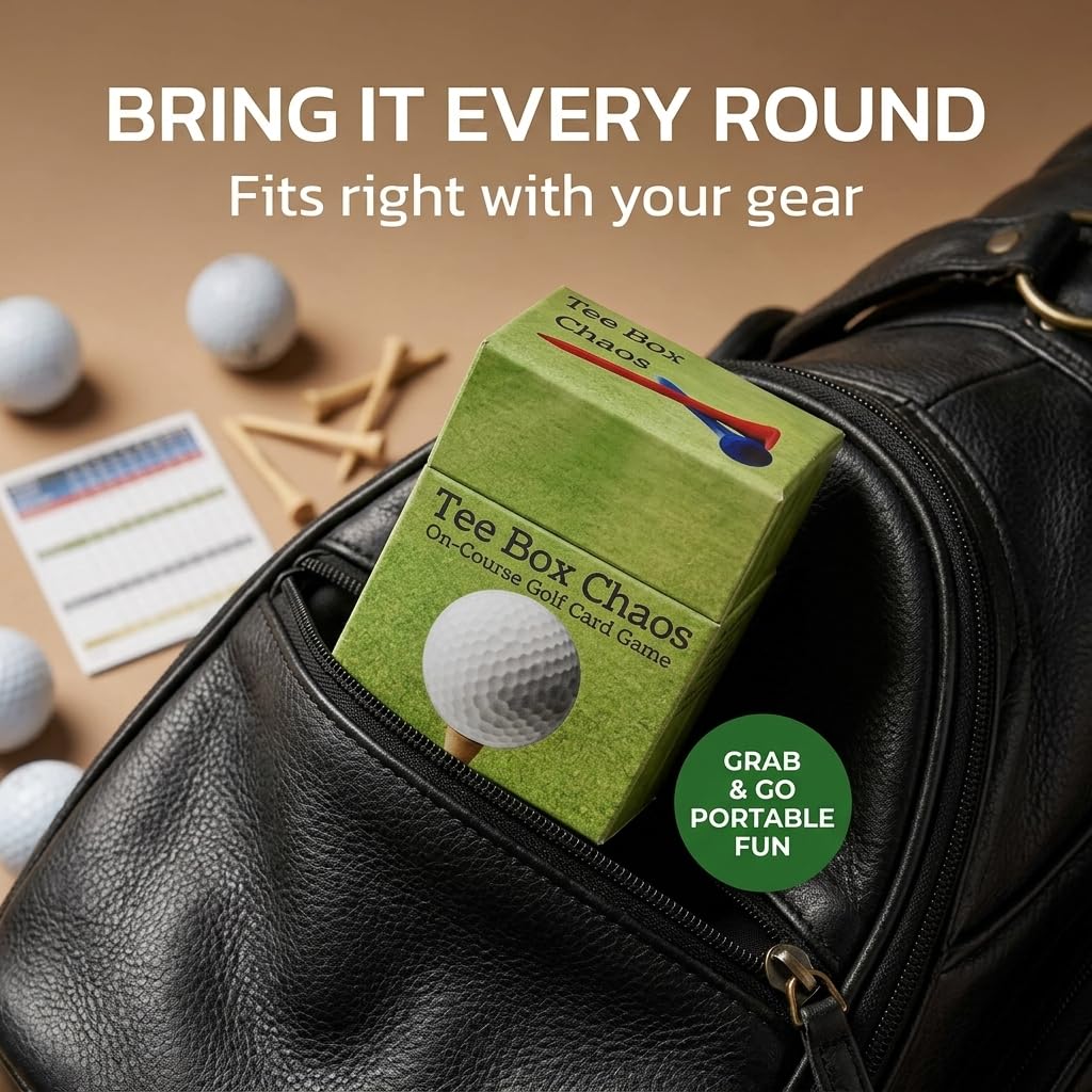 Hickoryville Tee Box Chaos waterproof pack—durable cards survive spills and rain.