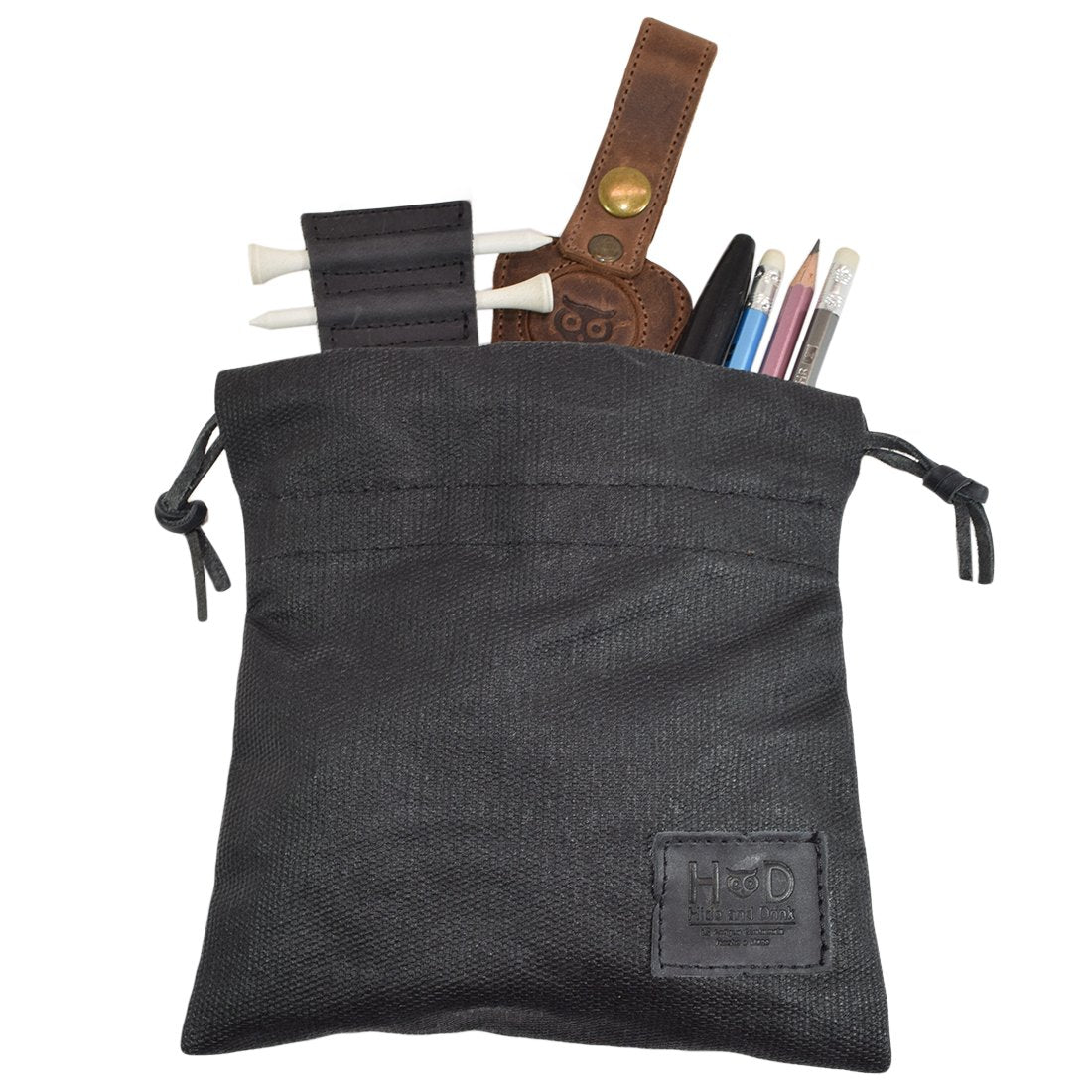 Hide & Drink Golf Valuables Field Pouch front view showcases weatherproof waxed canvas.