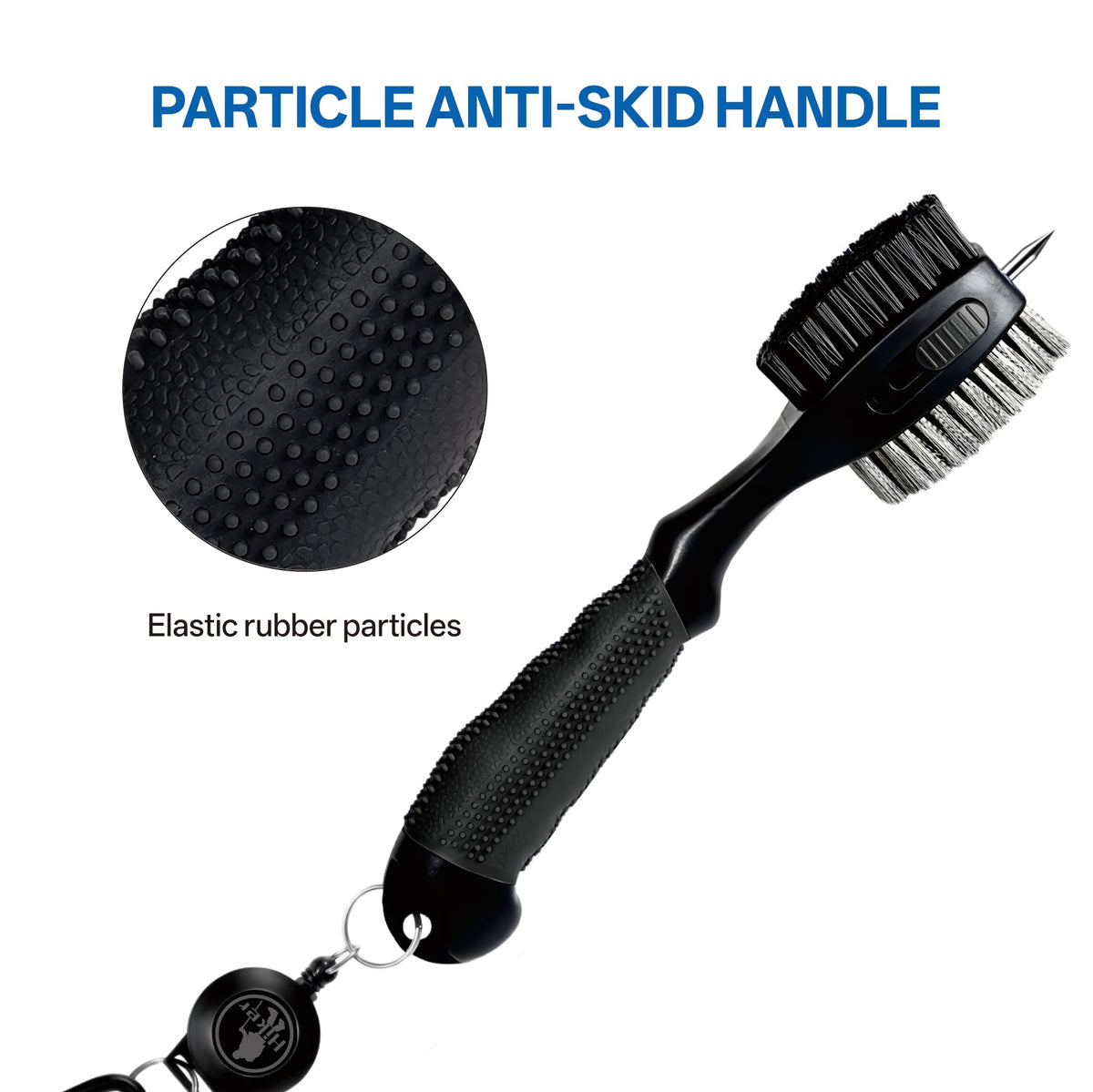 Hiker dual-head brush cleans irons and woods with nylon and steel bristles