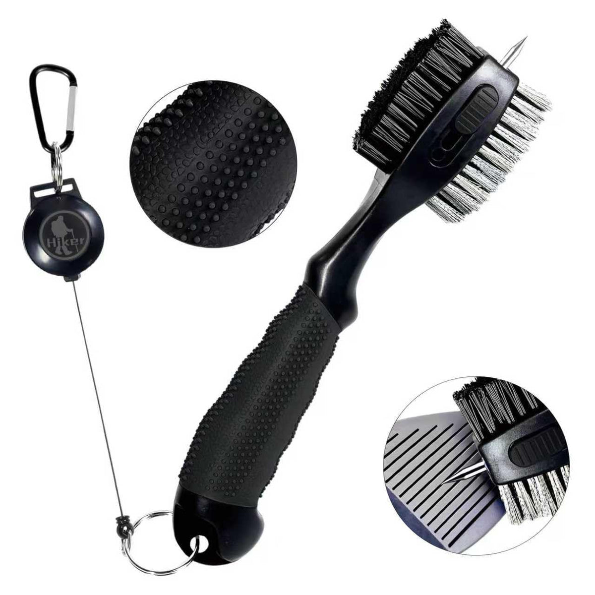 Hiker golf brush with oversized head for fast dirt removal on club faces