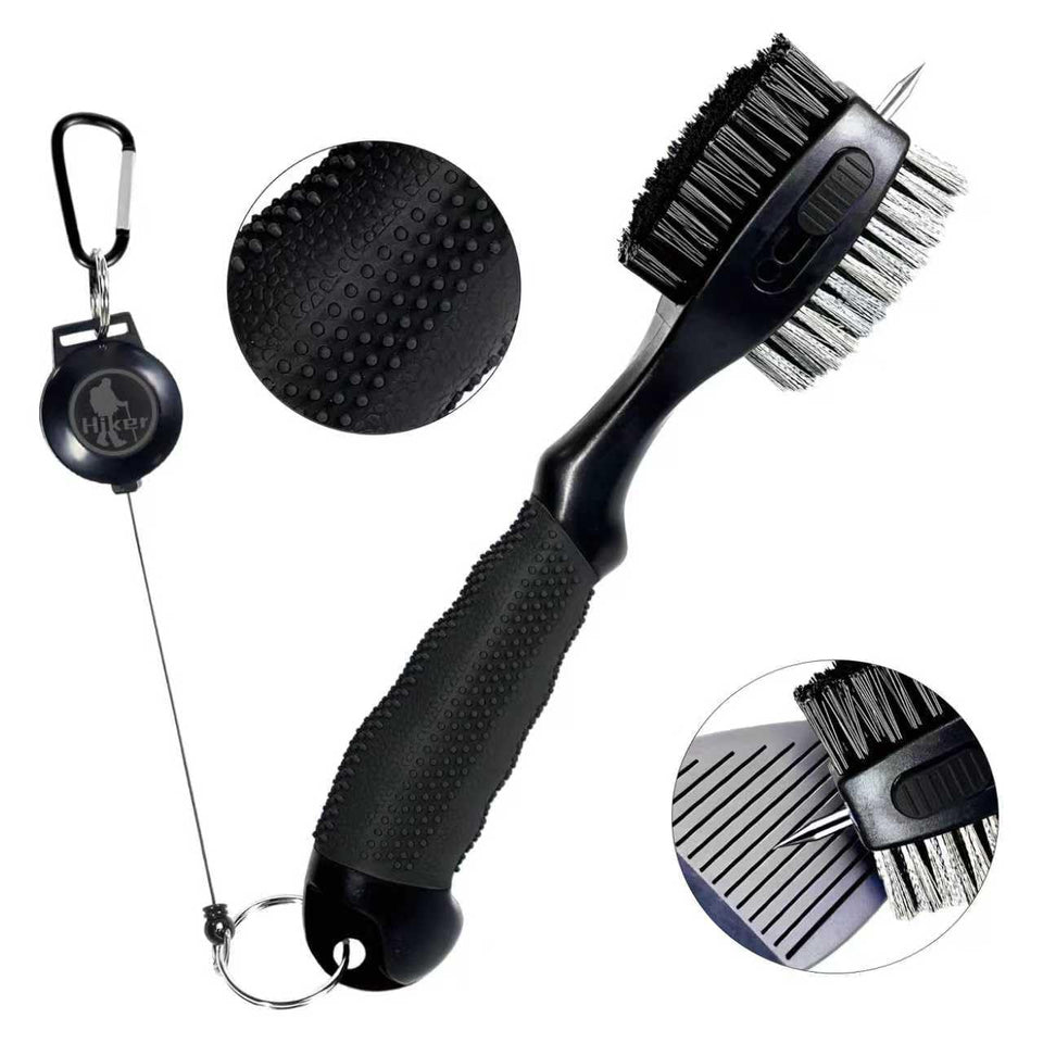 Hiker golf brush with oversized head for fast dirt removal on club faces