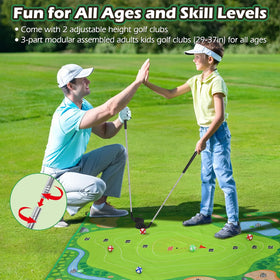 Hikerbro Battle Golf double-sided mat 5x5 for varied chipping and target practice.