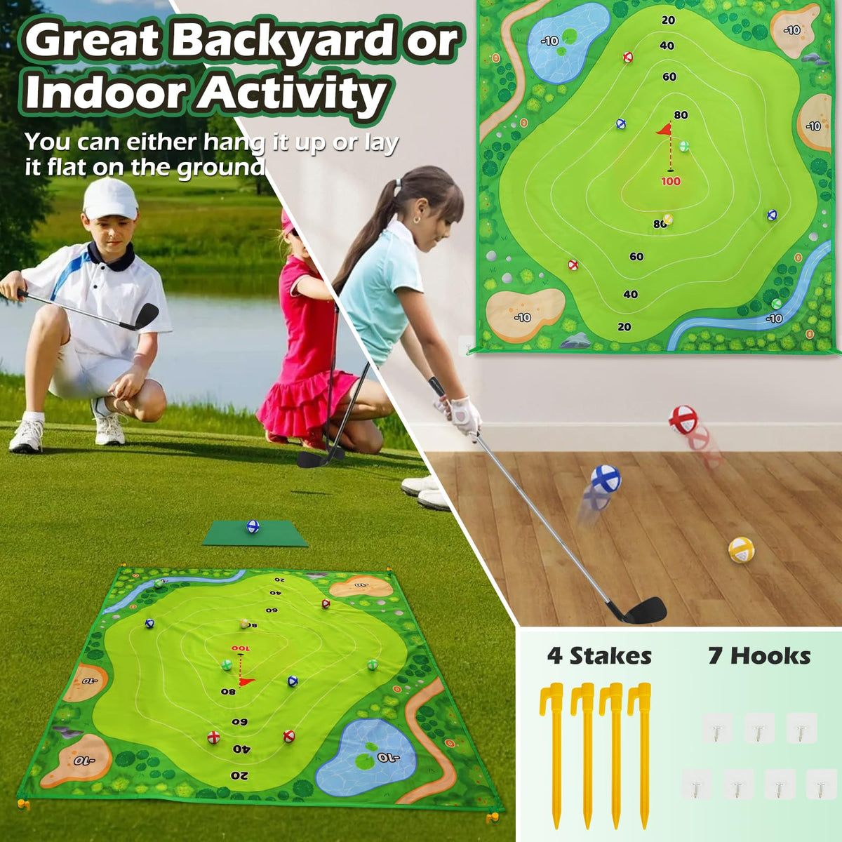 Hikerbro Battle Golf tee mat protects floors during practice sessions.