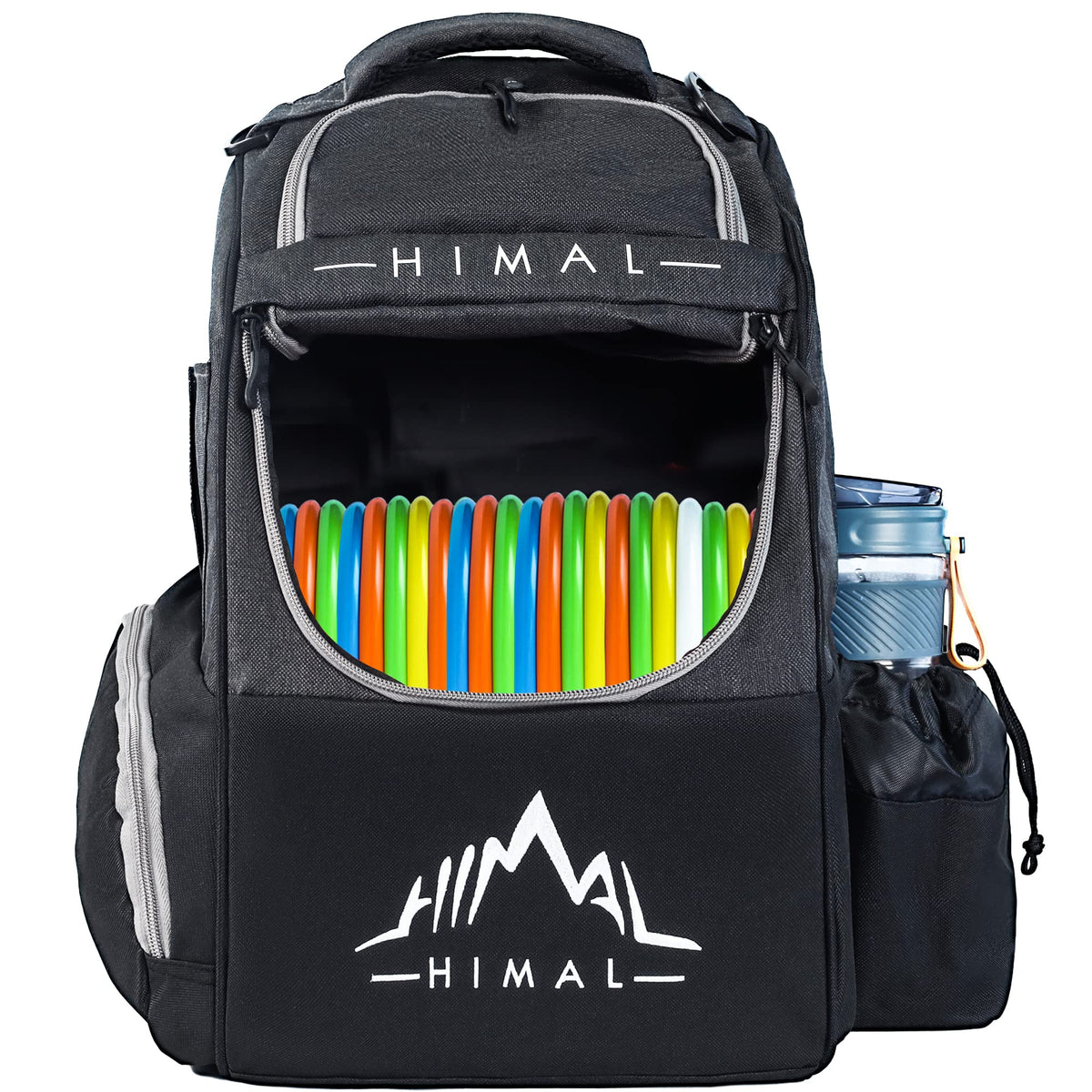 Himal Outdoors HIMAL disc golf bag main compartment fits 18+ discs for quick rounds.