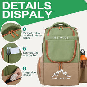 HIMAL Disc Golf Bag upper compartment stores extra discs or light clothing mid-round.