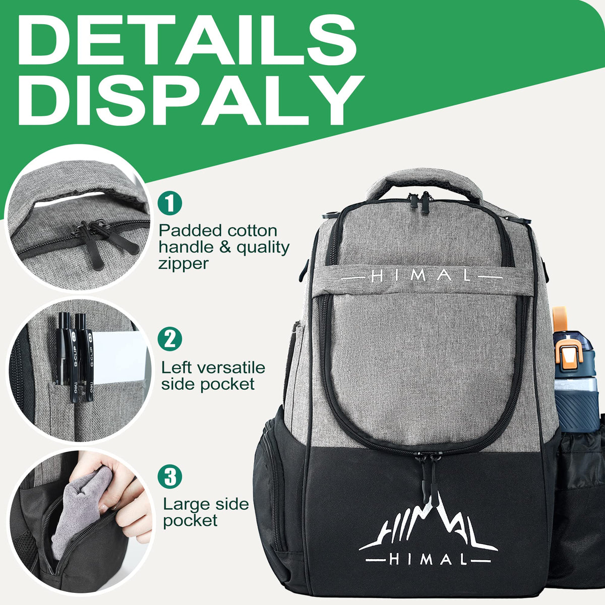 Himal Outdoors Disc Golf Bag upper compartment stores clothing or extra discs for flexibility