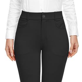 HISKYWIN HF838 black dress pants side view showing bootcut silhouette and movement