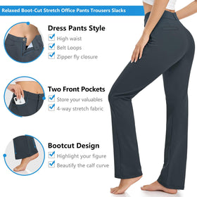 HISKYWIN women's dress pants bootcut silhouette for a streamlined look.
