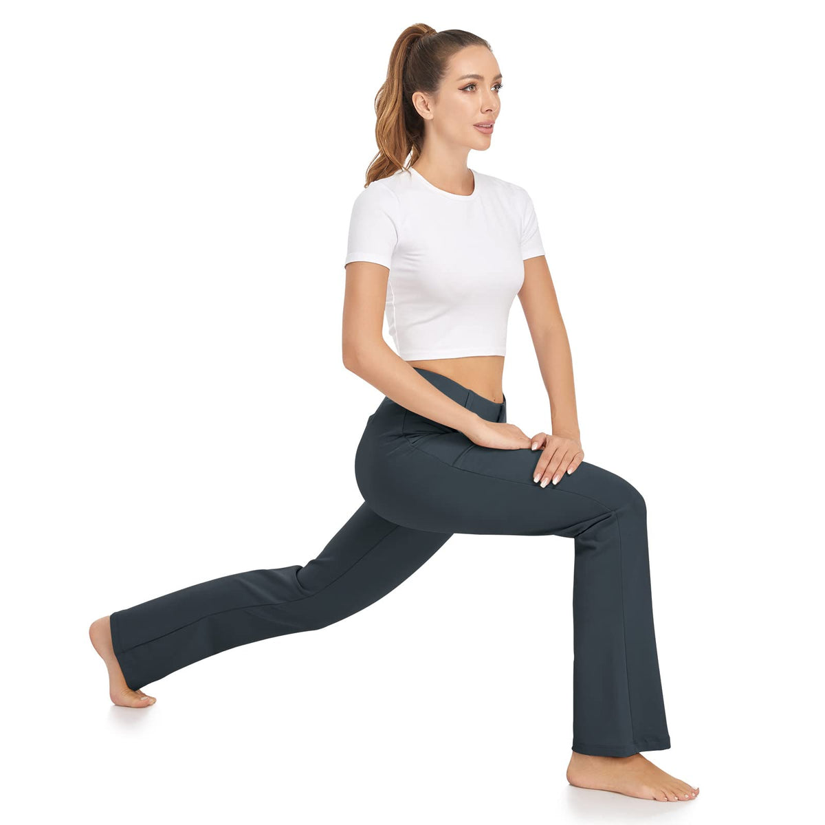 HISKYWIN high-waist pants offer tummy control for a smooth silhouette.