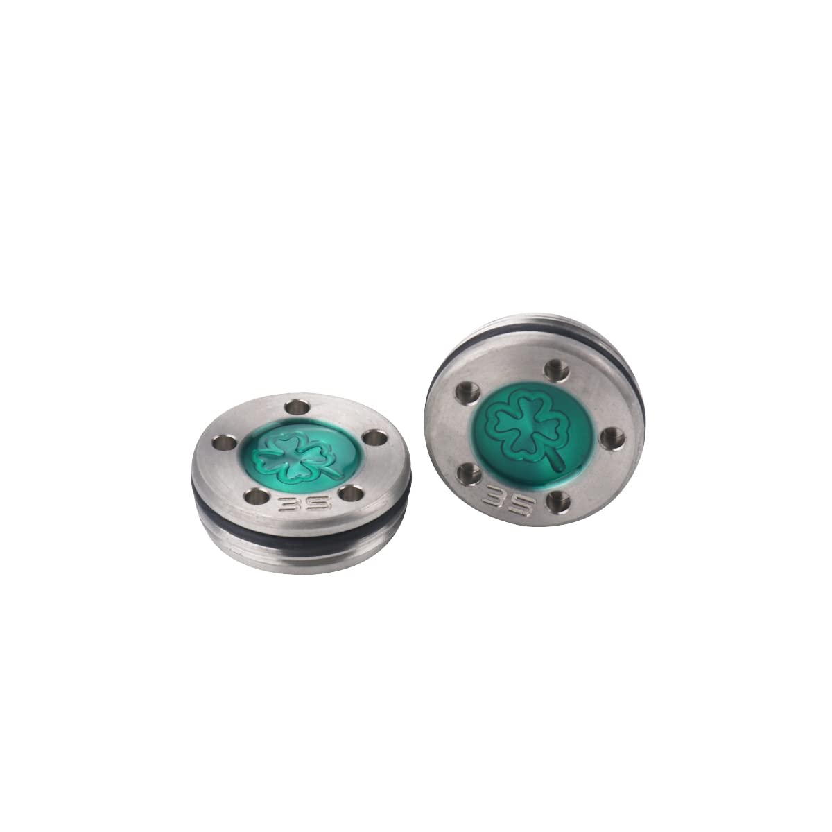 HISTAR golf weights in green four-leaf design, two-piece set for customizable club balance.