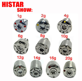 Histar weight materials close-up showing aluminium, stainless steel and tungsten options