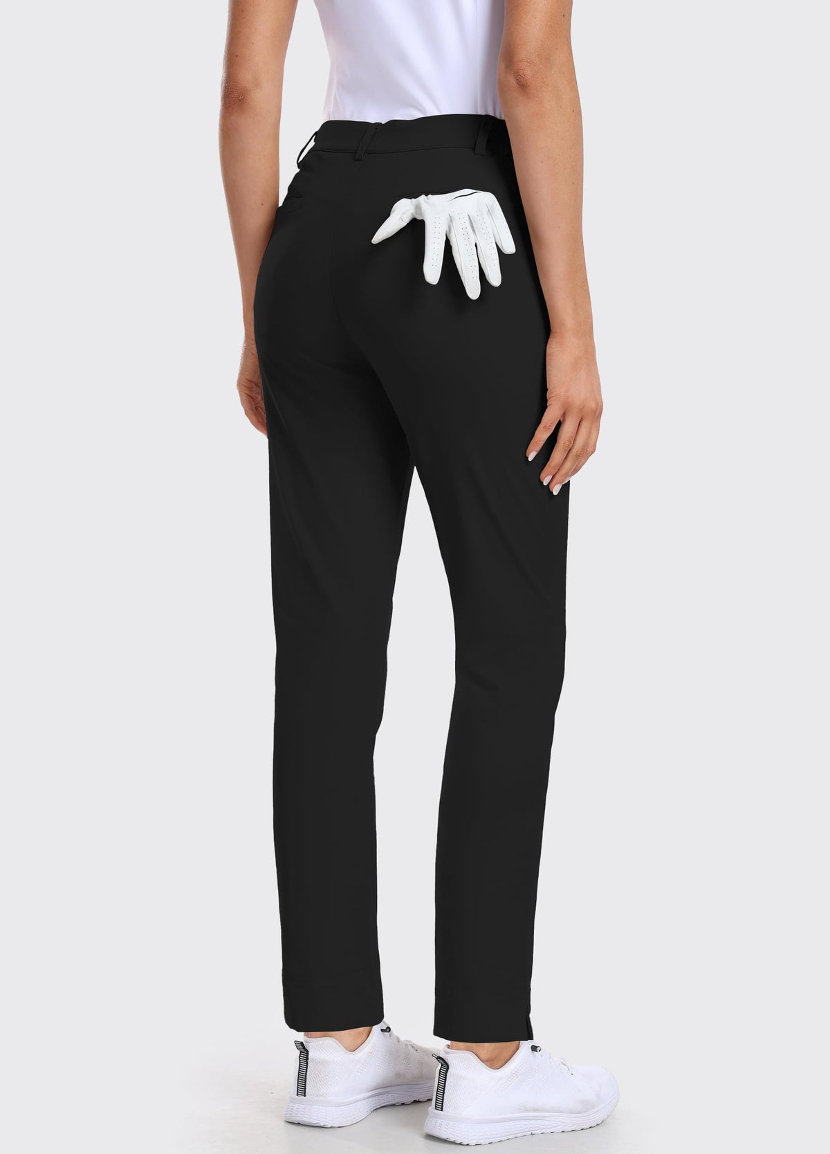 Elastic waistband with side slits provides comfort and freedom of movement.